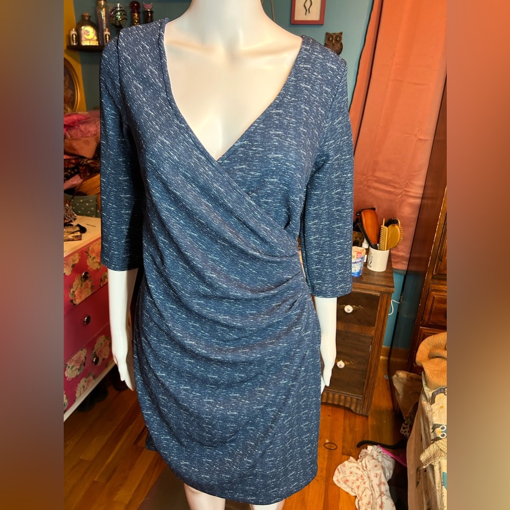 ModCloth Blue Fervour Faux Wrap Dress EUC